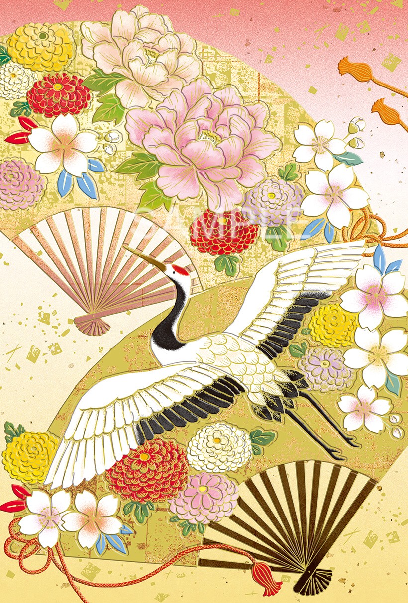 鶴と花扇